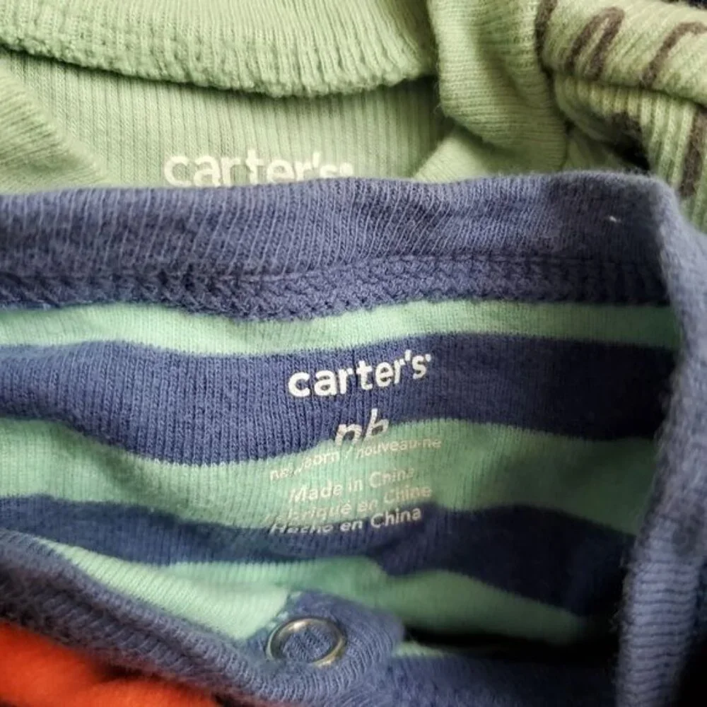 Carter's 3 pieces romper footie ,striped Overall ,Colorful Vest All‎ Sz Newborn